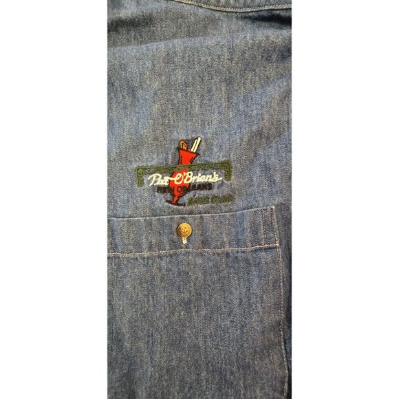 Pat O'Briens Denim Button-Up Shirt XXL 100% Cotton Long Sleeve Embroidered Logo - Picture 2 of 7
